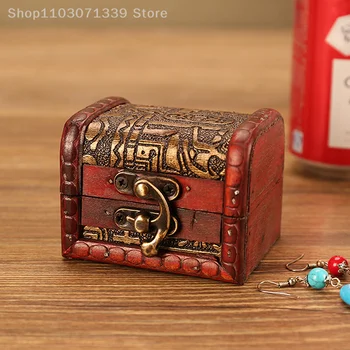 1 бр. Антикварен Мини-дървени сандъка със съкровището, кутия за съхранение на бижута, органайзер, Подарък кутия