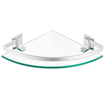 1 БР. Стъклена Ъглова етажерка за баня Стъклени рафта от закалено стъкло с ръководството За организиране и съхранение на баня