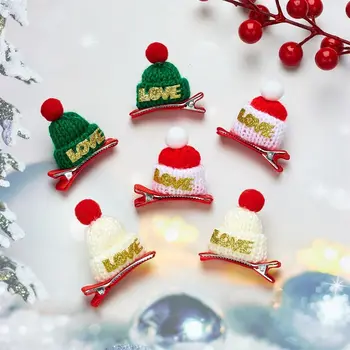 1 Чифт Коледни шапки за еднократна употреба-Заколок за Коса За Момичета, Детски Вязаная Мини-Шапчица, Сладки Червени Щипки за коса 