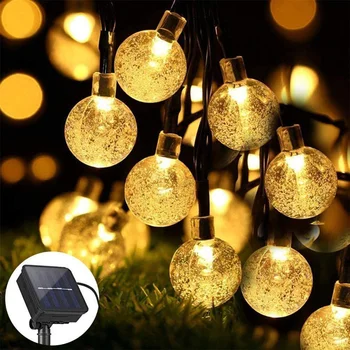 100 LED 13-метров Кристална топка Слънчева лампа Външна Водоустойчив Венец IP65 Приказни светлини от Слънчева Градина Гирлянди, Коледни украси