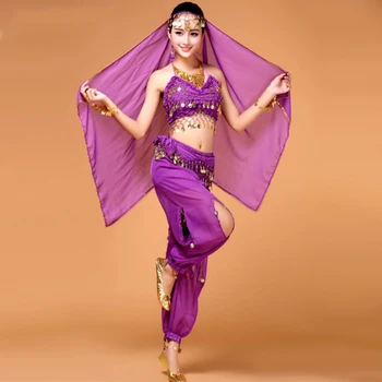 2019 Нов костюм за индийския танц на корема, 4 бр. / 2 бр., дрехи за танц на корема за жени / момичета, традиционна индийска облекло за практика/изпълнения