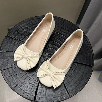 2023, Есенен дамски обувки подметка с фин силует, нескользящие женски токчета, модерни обувки на равна подметка, френски обувки на висок ток с пеперуда, дамски обувки
