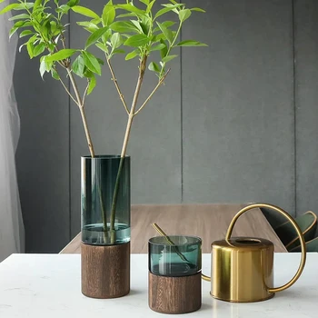 2023 креативна ваза от масивна дървесина е в скандинавски стил, прозрачно стъкло, дизайнерско украса за дома, украса за трапезария в дома на хотел