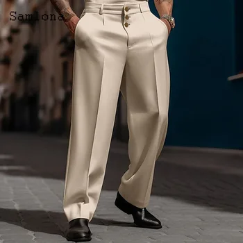 2023 Мъжки официални широки панталони с джоб-часова, мъжки елегантни вечерни сватбени панталони, големи размери, мъжки модни костюмные панталони с трикратно с копчета