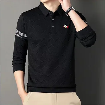 2024 Нова черно-бяла облекло за голф, мъжки блузи с дълъг ръкав, дрехи за мъже, Спортна есен фалшива луксозни мъжки облекла за голф, ризи с ревери