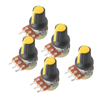 5 комплекта Линейно Бутам Конично Потенциометъра WH148 3Pin с Променливи Резистори 1K-1M Ω 15 мм Вал с Цветни Дръжки AG2, Гайки и Шайби
