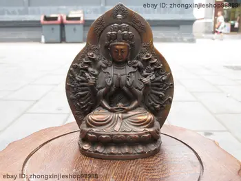 7-инчовата статуя на Буда Авалокитешвары клан Ин от червен бронз тибетския будизъм 1000 ръце