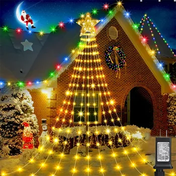 9X3M Открит Коледен Звезден Струнен Лампа 288LED Осветен Водопадный Коледа Лампа с Топпером Star Фея Light за Декор Парти в градината