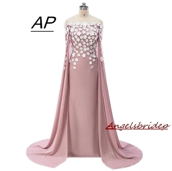ANGELSBRIDEP Очарователни Цветя Елегантни вечерни рокли С Дълги кепкой размер Вечерна рокля Плюс размера на Вечерни рокли за бала с цип