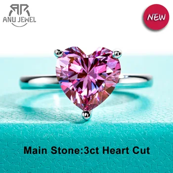 AnuJewel 3-каратово Годежен пръстен с розов муассанитом във формата на сърце от Сакуры и сребро 925 проба GRA За жени Бижута