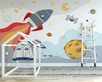 beibehang Индивидуални нови скандинавските тапети с ръчно рисувани анимационни ракети-космонавта full house за детска стая