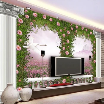 beibehang Потребителски тапети фотообои Европейската вратата 3d римска колона роза фон на телевизора тапети за хола стенописи