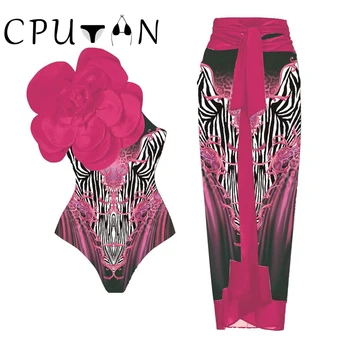 CPUTAN 2024 Секси бански костюм с 3D цвете на едното рамо, поли, Дамски бански костюми, Бикини, Лятна Плажна рокля, Бразилски Монокини, Бански костюм
