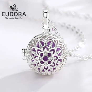 Eudora 18 mm Harmony Топка Висулка във формата на цвете Лотос в клетката с камбана за бременни, колие с ангел-звучен, модни бижута за жени, подарък