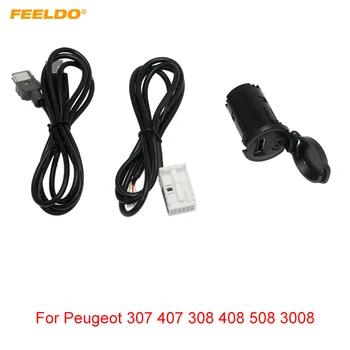 FEELDO Кола Стерео AUX USB Ключ Панел 12Pin + 4pin USB AUX аудио кабел За Peugeot 307 308 407 408 508 3008 AUX Адаптер