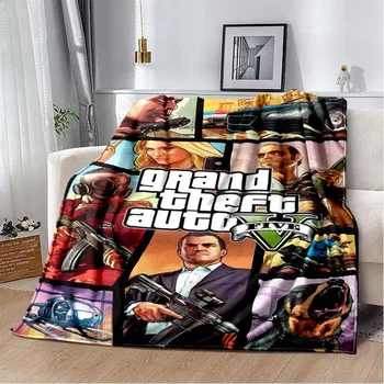 Grand Theft Auto GTA Game Gamer Меко плюшевое одеяло, фланелевое одеяло, покривка за хол, спални, легла, мека мебел, своята практика за пикник