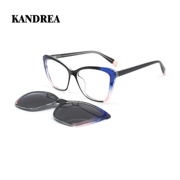 KANDREA Cateye Vintage Слънчеви Очила Женски Мъжки Магнитни Класически Очила на Клипсе Марка Дизайнерски Обувки Оптични Рамки За Очила При Късогледство H805