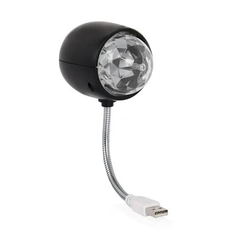 USB лампа с диско-топка, въртяща RGB led лампа за осветяване на сцена, лампа за парти с подсветка за книги, 3 W, захранване от USB (черна)