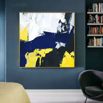 Абстрактна синя жълта Черно-бялата живопис върху платно, стенно изкуство, щампи и плакати за домашен интериор дневна
