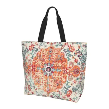 Ацтекская Теракота чанта в стил Бохо, реколта Персийски Ръжда, Ретро-килим, холщовая чанта, Голяма Ежедневни пътна чанта за пазаруване