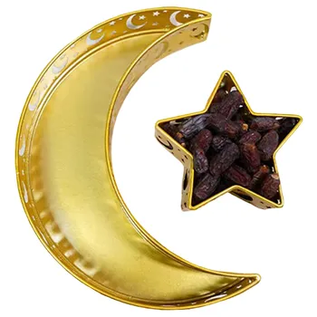 Близкият изток Ейд Златен поднос за шоколадови бонбони във формата на Луната и звездите Златни декорации за дома Контейнер за бонбони за плот органайзер за бонбони и хранене