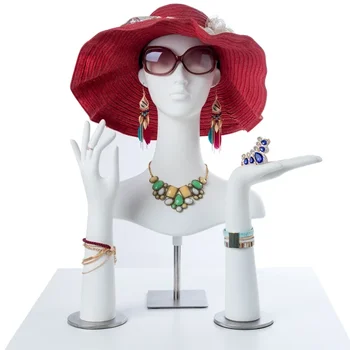 Бял женски перука с дълги вратове Главата кукла-манекен с раменете, Торса на Манекена Ръце за перуки Шапки, Бижута Колие Дисплей