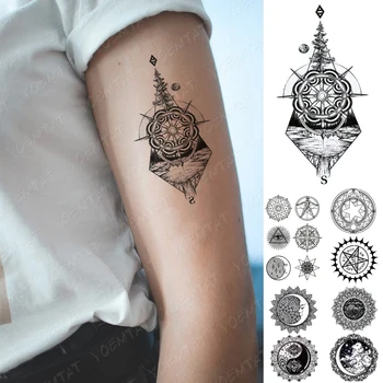 Водоустойчив временна татуировка Стикер Science Magic Forest Flash Tatoo Геометрична татуировка на китката на ръката, за жени и за мъже и за боди арт