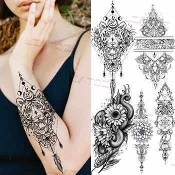 Временни татуировки с отложено във формата на 3D геометрични Тигър от къна За жени, стикер с фалшива татуировка във формата на змии от къна за възрастни, Водоустойчив татуировки, боди арт