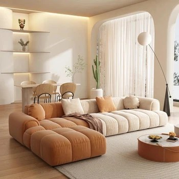 Всекидневна с диван, лесно лукс, модерен малък апартамент, права редица, сверхглубокий диван-блок от тофу