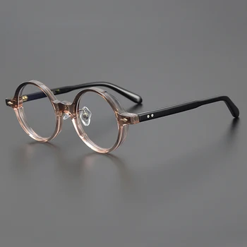 Групови ретро очила в рамки за мъже и жени с голямо лице, литературна мода, кръгла дограма, обзаведен кафява дограма на оптични рецепта, пълна дограма