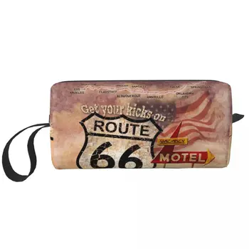 Да Получите удоволствие от Route 66, косметичка за жени, органайзер за козметика за пътуване, Сладко чанта за съхранение на пътни знаци САЩ, чанта за тоалетни принадлежности