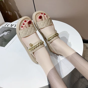Дамски Сандали в дебела подметка; Новост Лятото 2023 г.; Червена Окото Модни Корейската версия, Студентски Римски обувки на плоска подметка; Sandalias De Mujer