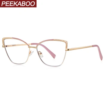 Дамски слънчеви очила Peekaboo с прозрачни лещи и кошачьим око в метална рамка, сини светозащитные очила, котешки очи, удари продажбите, розово, лилаво