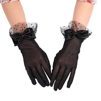 Дамски черни Летни Ръкавици за шофиране с защита от uv Окото Мрежести ръкавици, Дантелени ръкавици без пръсти, модни дантелени ръкавици за момичета в пълен пръст