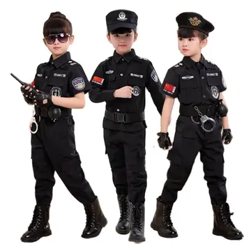 Детски костюми полицаи, Cosplay полицията, Армията полицейска форма, Комплект дрехи за бойни действия, военна тренировочная дрехи за момчета