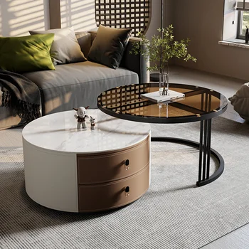 Дизайн за съхранение на Холни маси кръгли от скандинавския дърво Луксозни и модерни масички за хол комплект градински мебели Stolik Kawowy