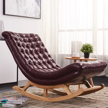 Дизайнерско Одноместное Скандинавски стол премиум-клас с луксозна Кожена качалкой, Удобен Стол за дневна, Модерен Шезлонг за четене, Дизайнерски мебели