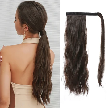 Дълга Къдрава коса за удължаване във формата на конска опашка с заколкой за жени, а тъмно-кафява перука за ежедневна употреба от устойчиви на топлина влакна