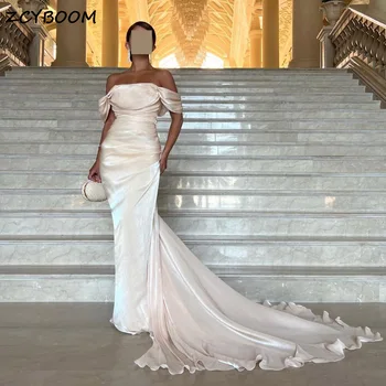 Елегантна бежевое вечерна рокля Русалка с открити рамене 2023, Дубай, арабска сватба парти, рокля за бала с дължина до пода за жени