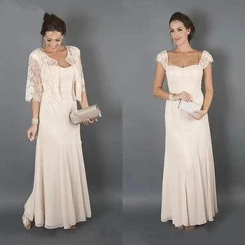 Елегантна шифоновое рокля с ръкави-русалочками, дантелено рокля за майката на Булката с жакетом, като официалното събитие за гостите на сватбата 2023 г.