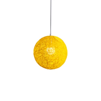 Жълт полилей с топки от бамбук, ратан и юта за индивидуално творчество, сферична лампа от ратан под формата на гнезда