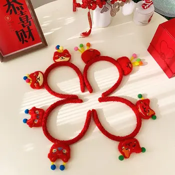 Забавен китайската нова година Лео Пробуждане, Плюшена панделка за коса, Превръзка на главата, Фестивал парти, Аксесоари за коса за деца и Жени
