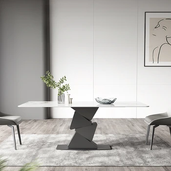 Италианска маса за хранене с минималистичен в стил рок, лесно лукс, дизайнерски висок клас 2023 г., нов правоъгълен лъскаво бял плот за дома