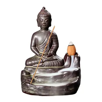 кадилница Буда в ретро стил, керамична кадилница Буда с обратен поток, притежателят на будистката тамян горелки за тамян # W0