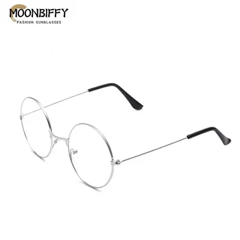 Класически метални кръгли слънчеви очила за жени, Мъжки слънчеви очила с прозрачни лещи, модни реколта очилата за компютърни игри със защита от синя светлина