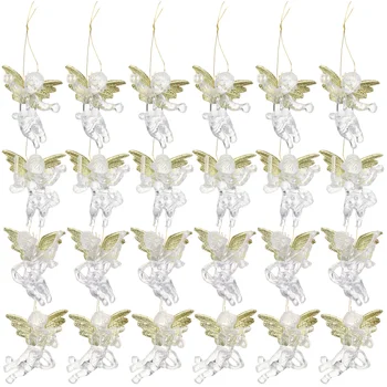 Коледни висящи орнаменти с дължина 6 см, прозрачни висулки във формата на ангел, луксозни декори