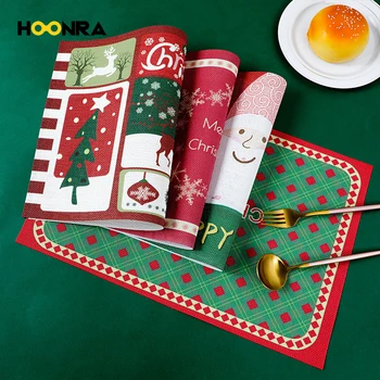 Коледни салфетки HOONRA Непромокаема подложка за маса за хранене с PVC принтом Коледни украси за кухня Коледни Подаръци Nordic Home Decor