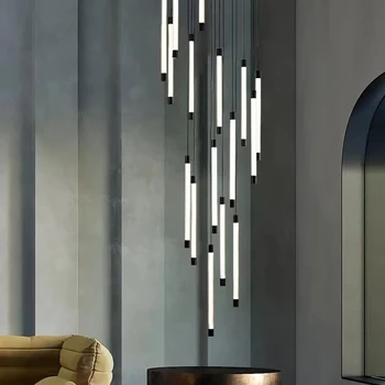 Креативна Клонка Полилеи Led подвесная лампа на дълга линия на Вила Хол Висящи лампи с Трапезария и Полилеи за домашни стълби
