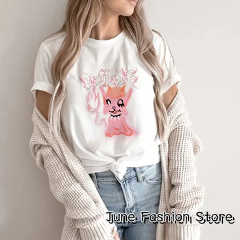Летни Дамски Мъжки памучен тениска, Скъпа мультяшная дрехи с розово чудовище, Модни потници, Дамски ежедневни тениски, Корея, градинска облекло Harajuku