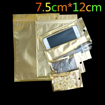 Малка златна / Прозрачен Пластмасов дребно опаковка с цип с самозаклеивающейся цип с размер 7,5 * 12 см, чанта за багаж с цип и отвор за захващане